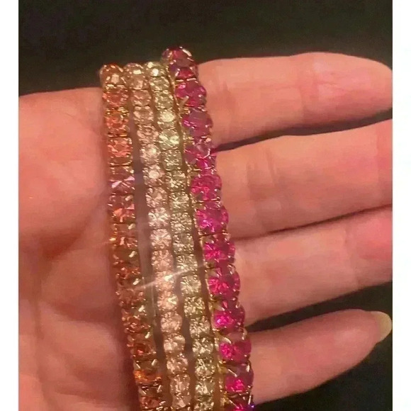 Multi Pink Rhinestones over Gold Multi Strands Bracelet NWOT - Picture 2 of 4